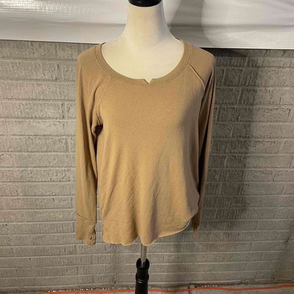 Michael Stars Beige Oversized Long Sleeve Crewneck Tee Size Small